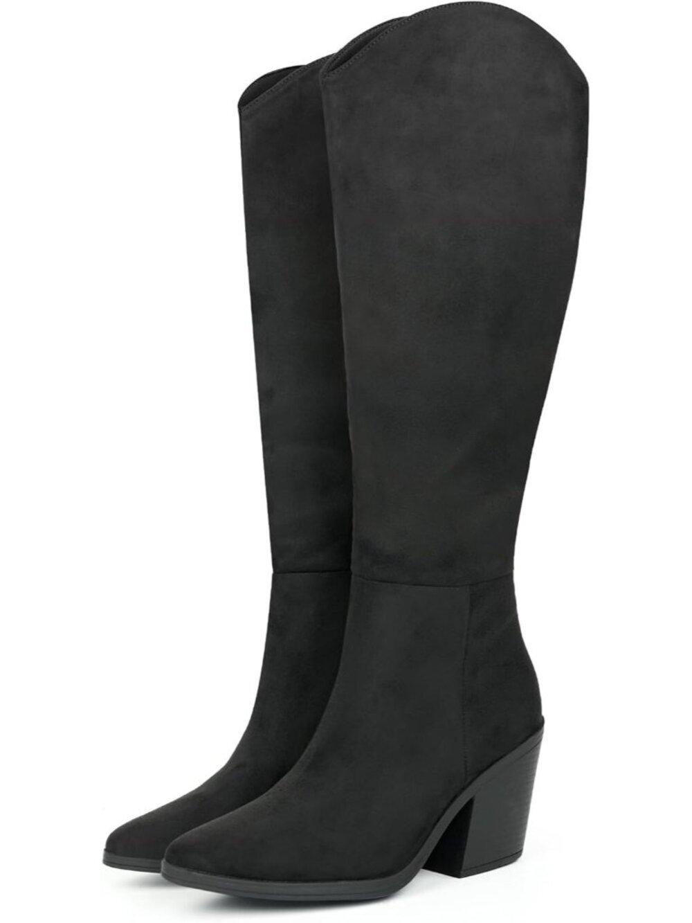 Women's Knee Thigh High Black Chunky Block Heel Boots Pointed Toe Classic Boots
